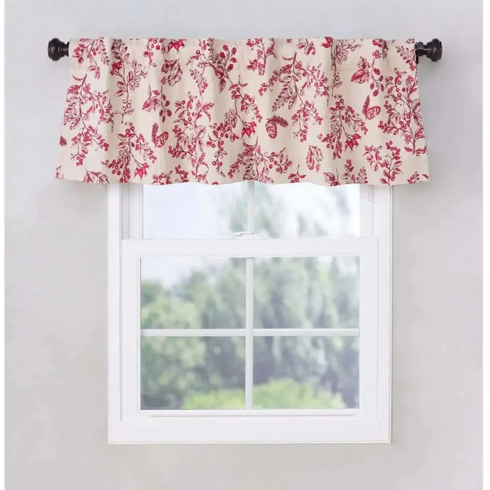 Plow & Hearth Botanical Toile Insulated Double-Lined Valance, 42W×14L -Cranberry